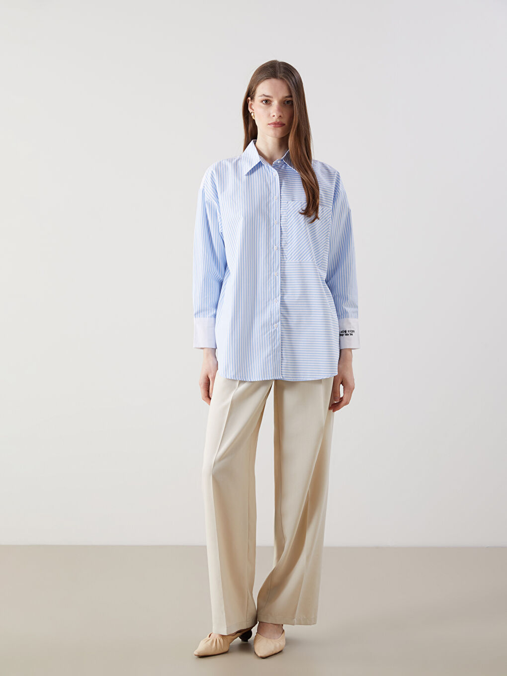 Tunique Chemise Rayée Surdimensionnée Pour Femmes-1