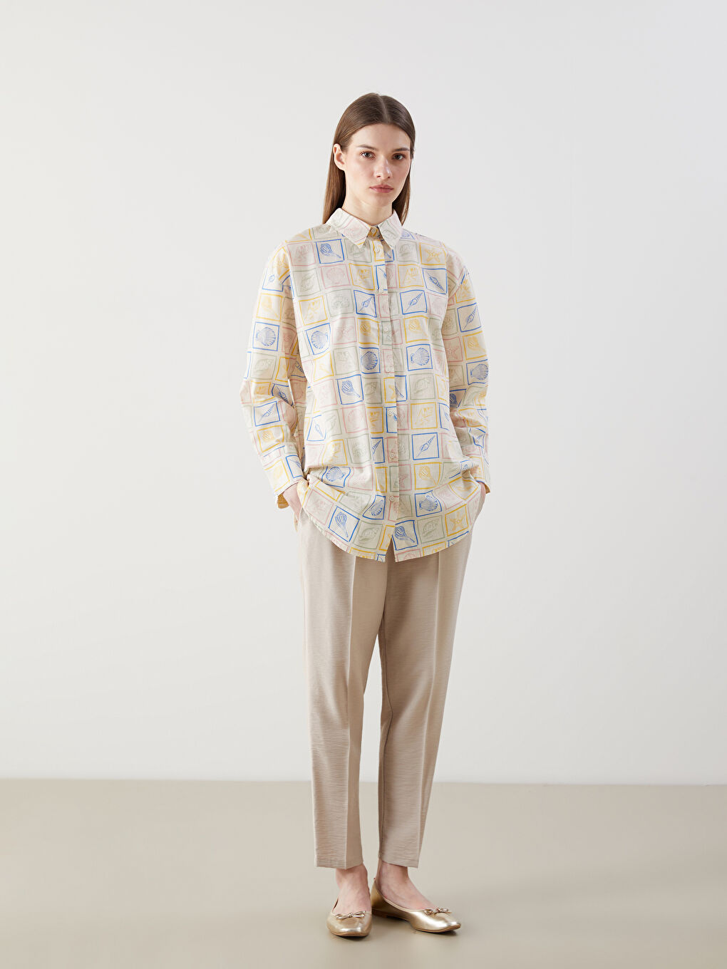 Tunique Chemise Pour Femmes Surdimensionnée À Motifs-1