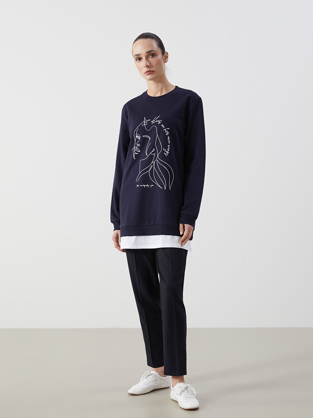 Crew Neck Printed Women's Sweatshirt Tunic -S5EC31Z8-HSA