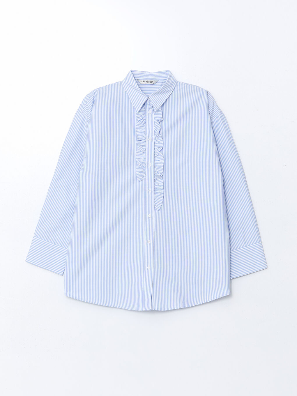 Tunique en chemise rayée à volants surdimensionnée pour Femmes-4