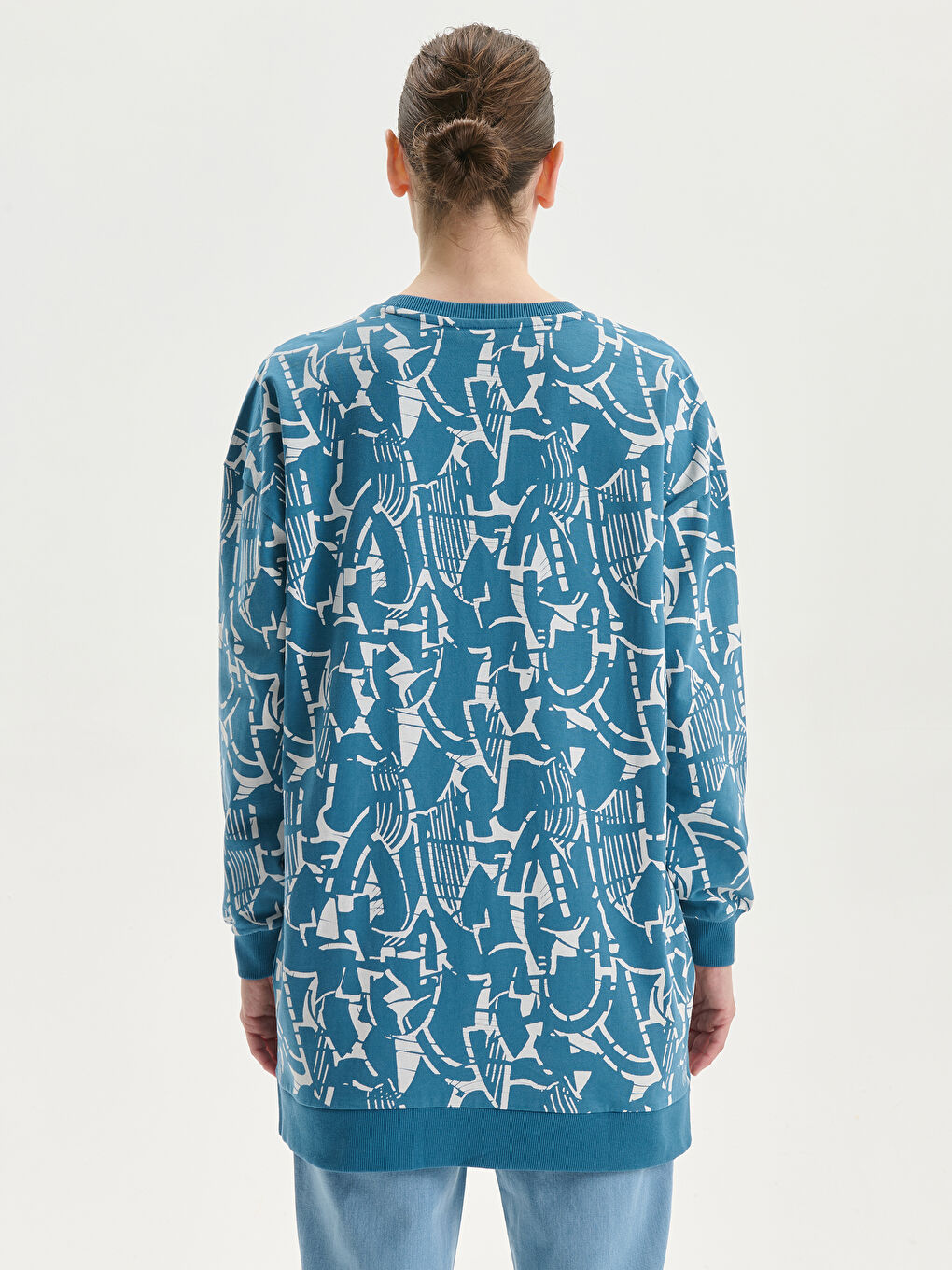 Crew Neck Patterned Oversize Women's Sweatshirt Tunic -S5EC39Z8-LQQ