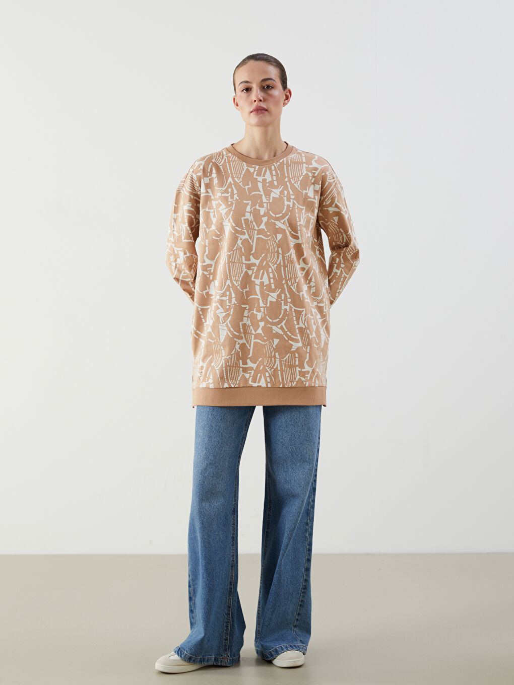 Crew Neck Patterned Oversize Women's Sweatshirt Tunic -S5EC39Z8-LQY