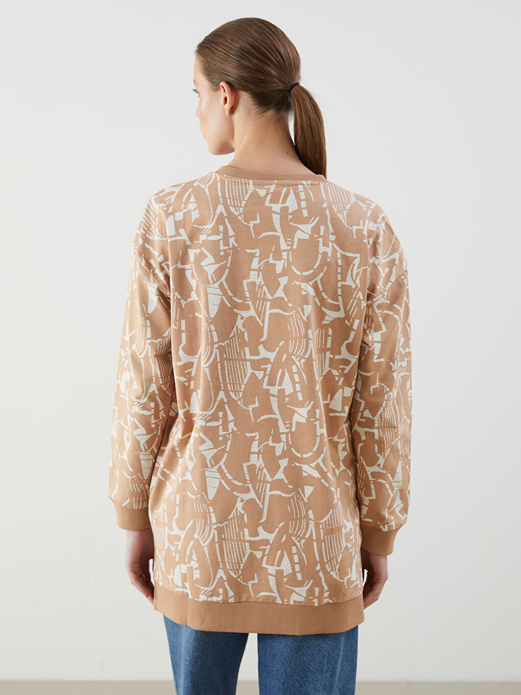 Crew Neck Patterned Oversize Women's Sweatshirt Tunic -S5EC39Z8-LQY