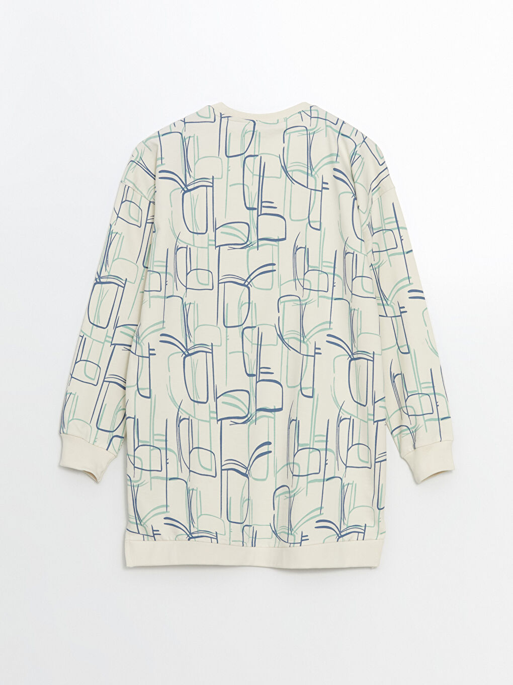 تونيك سويتشيرت واسع منقوش بياقة دائرية للسيدات-5