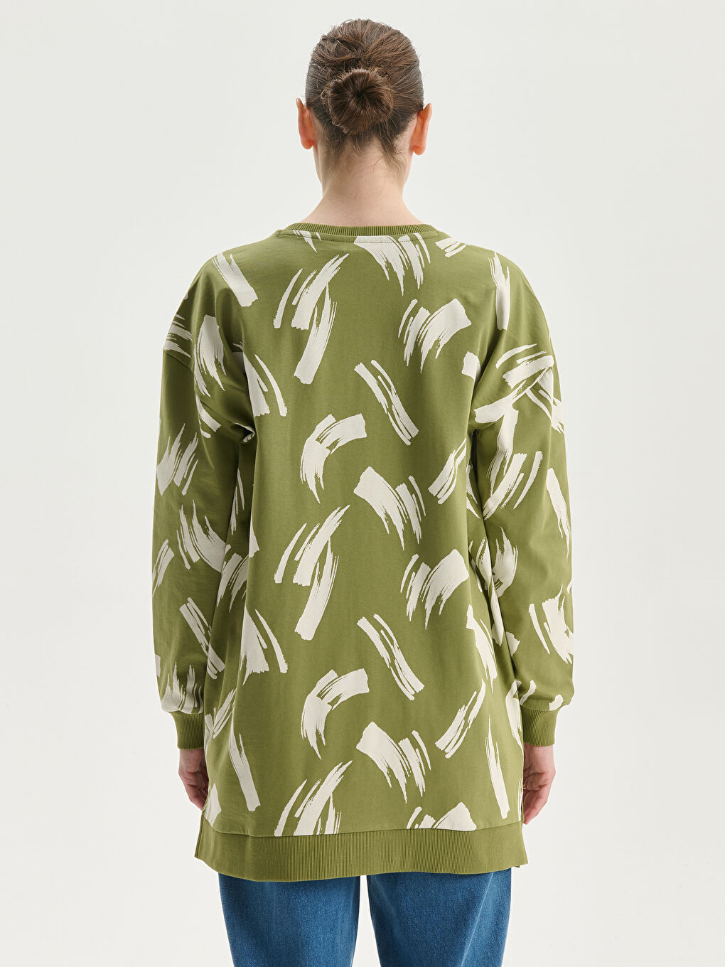 Crew Neck Patterned Oversize Women's Sweatshirt Tunic -S5EC39Z8-LS6
