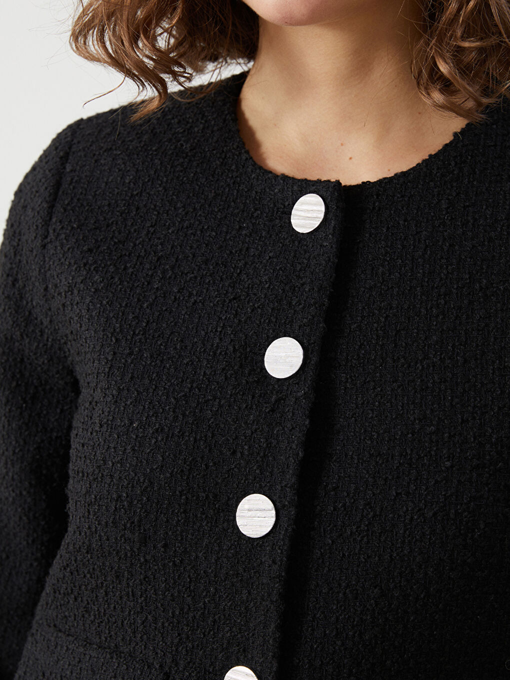 Crew Neck Textured Women's Tweed Jacket -S5EC54Z8-CVL