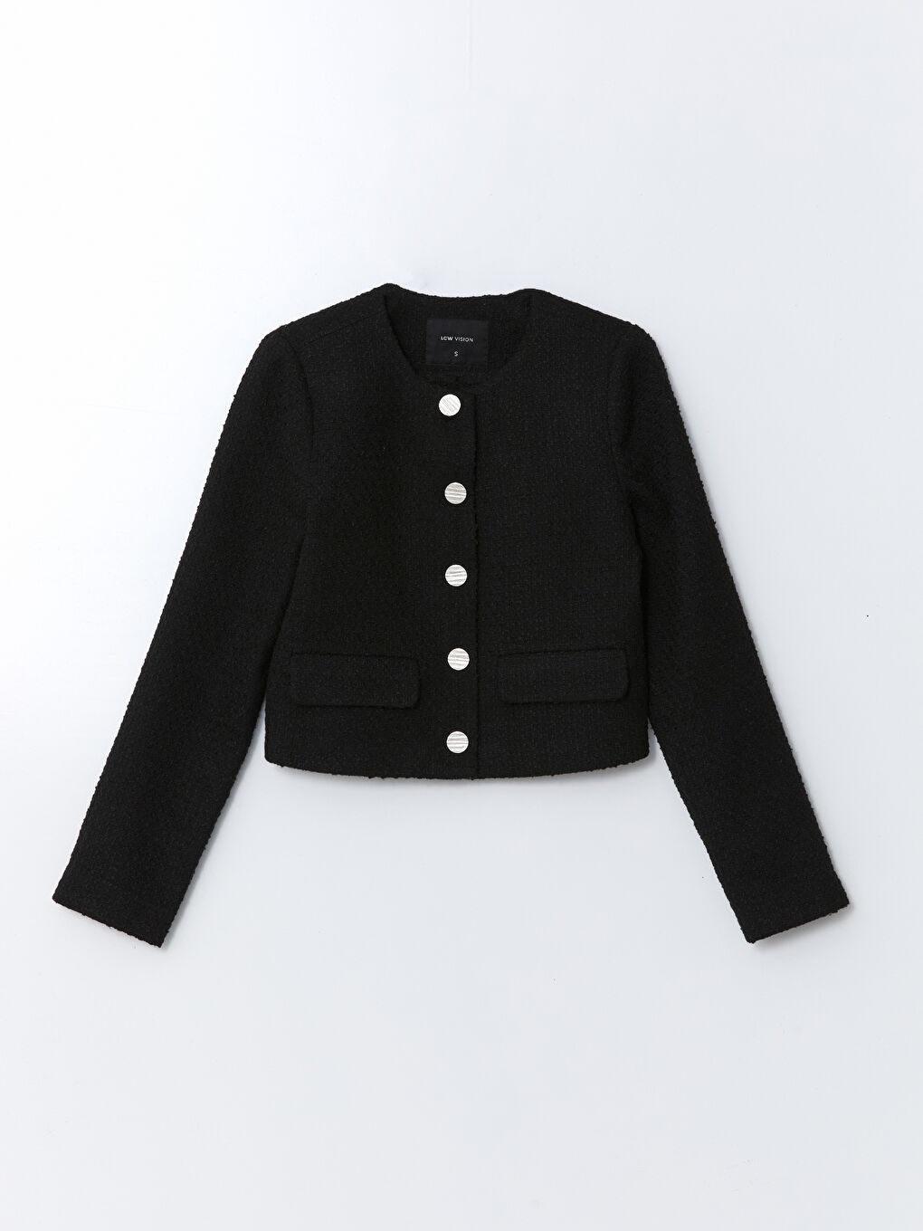 Crew Neck Textured Women's Tweed Jacket -S5EC54Z8-CVL