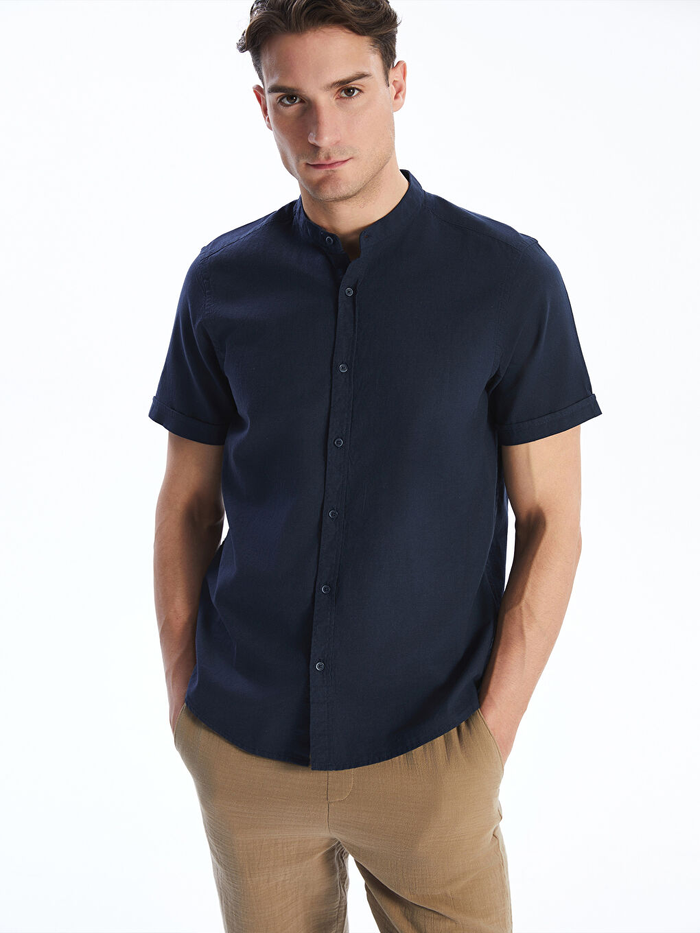 Regular Fit Short Sleeve Linen Blend Men's Shirt -S5EC59Z8-RFH