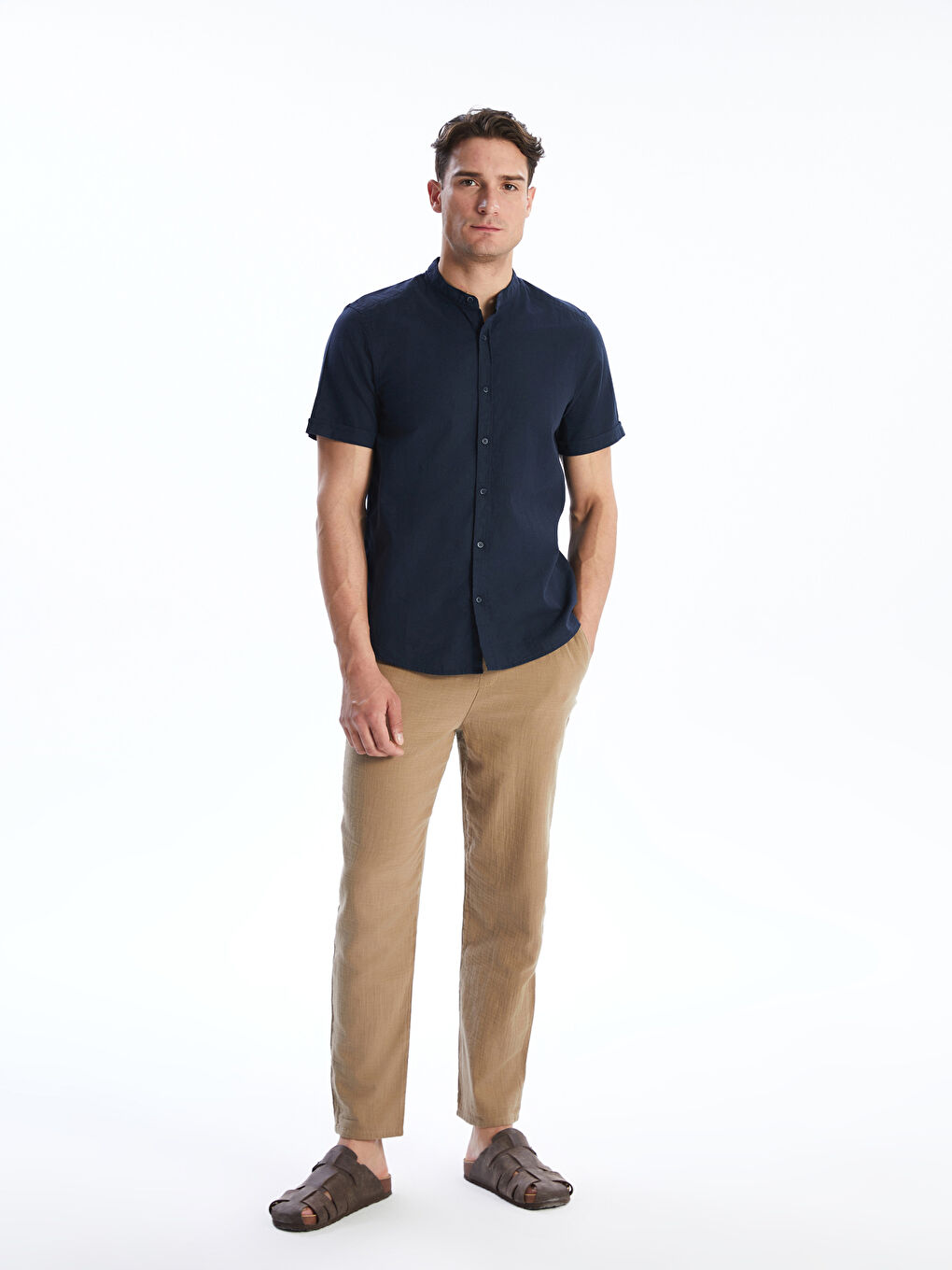 Regular Fit Short Sleeve Linen Blend Men's Shirt -S5EC59Z8-RFH