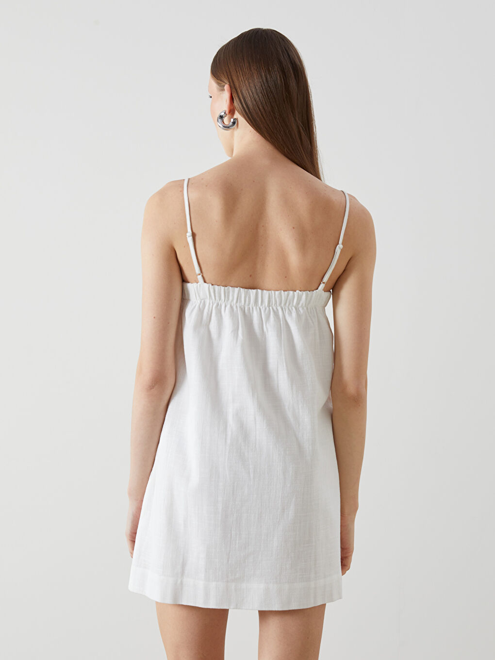 Square Collar Strappy Linen-Look Dress -S5EC71Z8-R9J