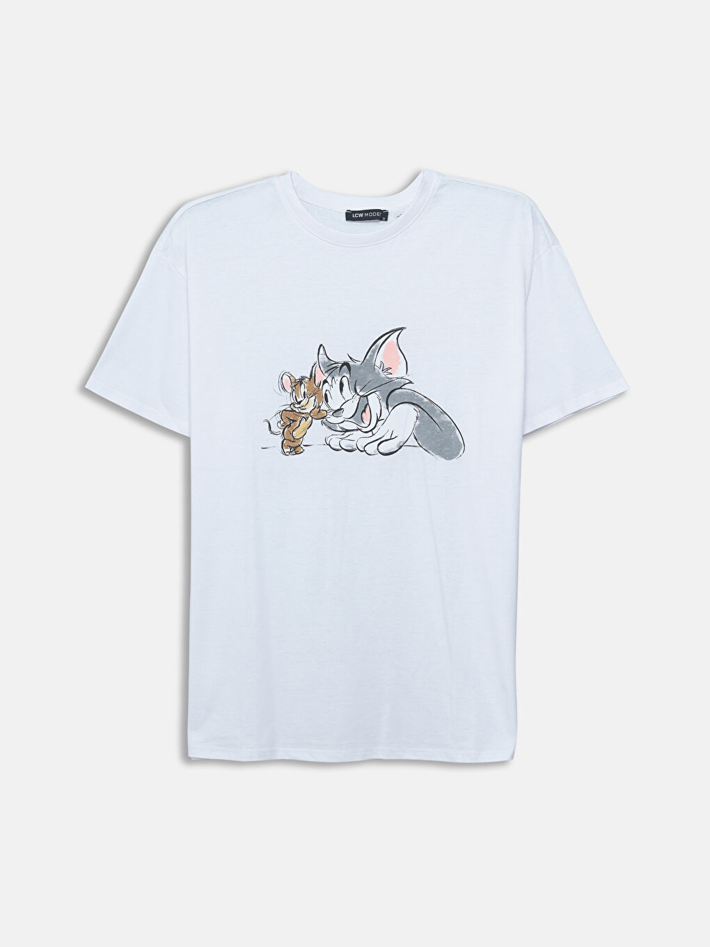 T-shirt à Col Rond Imprimé Tom & Jerry pour Femmes