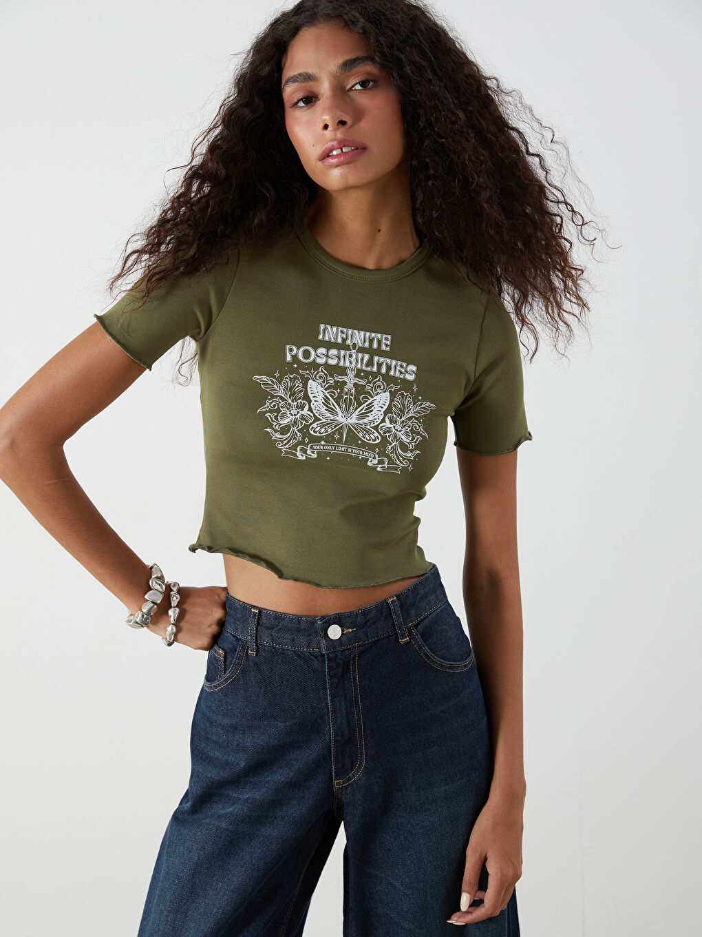 Crew Neck Printed Women's Crop Top -S5EC76Z8-H1Z