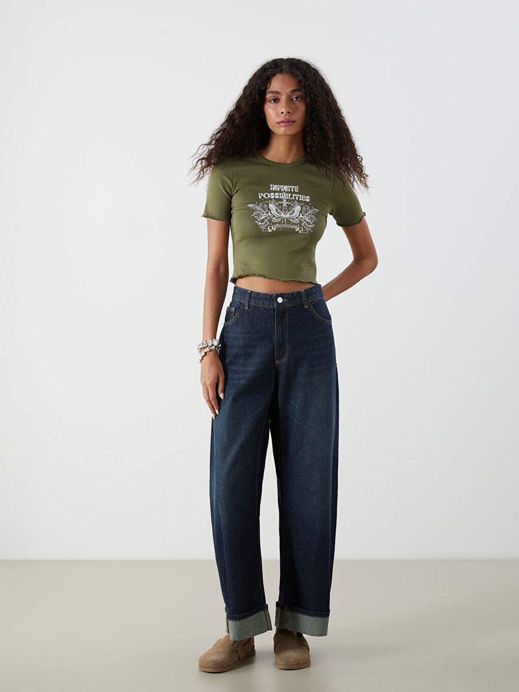 Crew Neck Printed Women's Crop Top -S5EC76Z8-H1Z