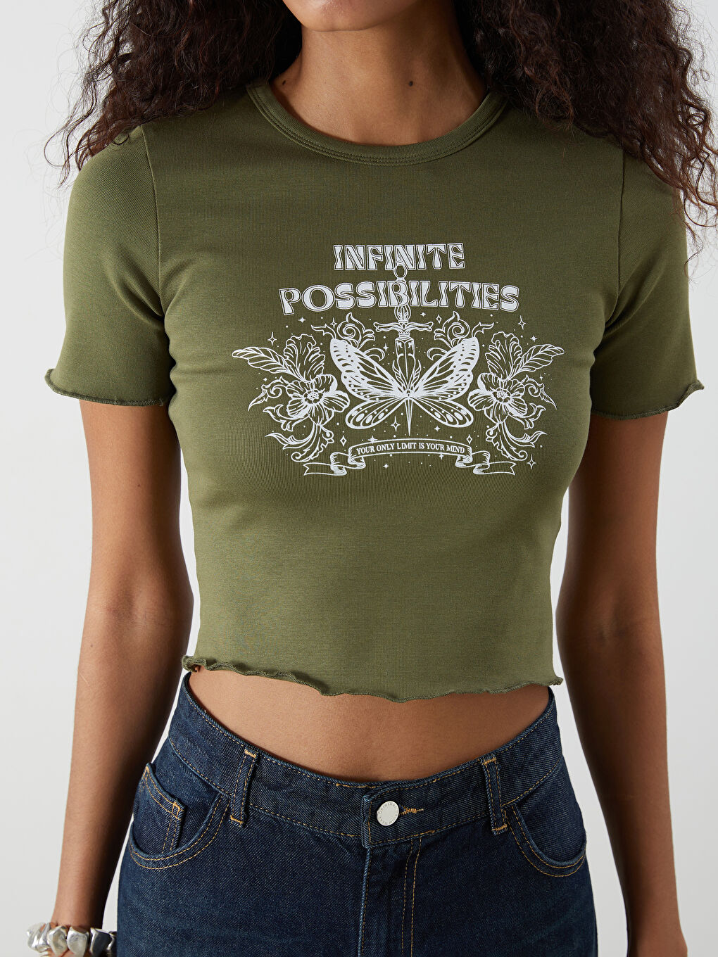 Crew Neck Printed Women's Crop Top -S5EC76Z8-H1Z