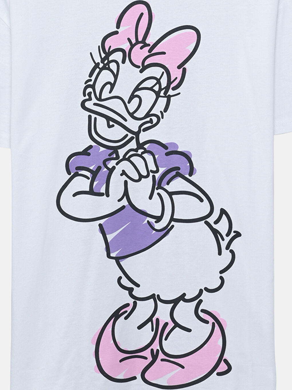 LCW Modest Bisiklet Yaka Daisy Duck Baskılı Kısa Kollu Oversize Kadın Tişört -S5EC79Z8-Q6K