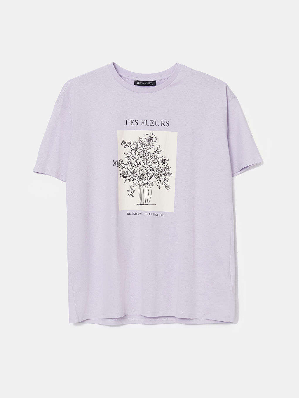 T-shirt Oversize Floral à Col Rond pour Femmes-4