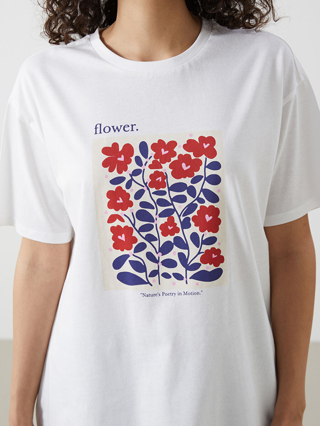 T-shirt Oversize Floral à Col Rond pour Femmes-2