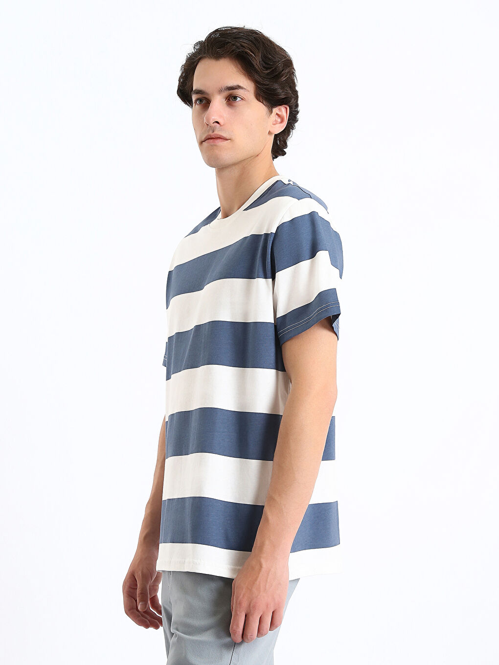 Crew Neck Striped Combed Cotton Men's T-Shirt-3
