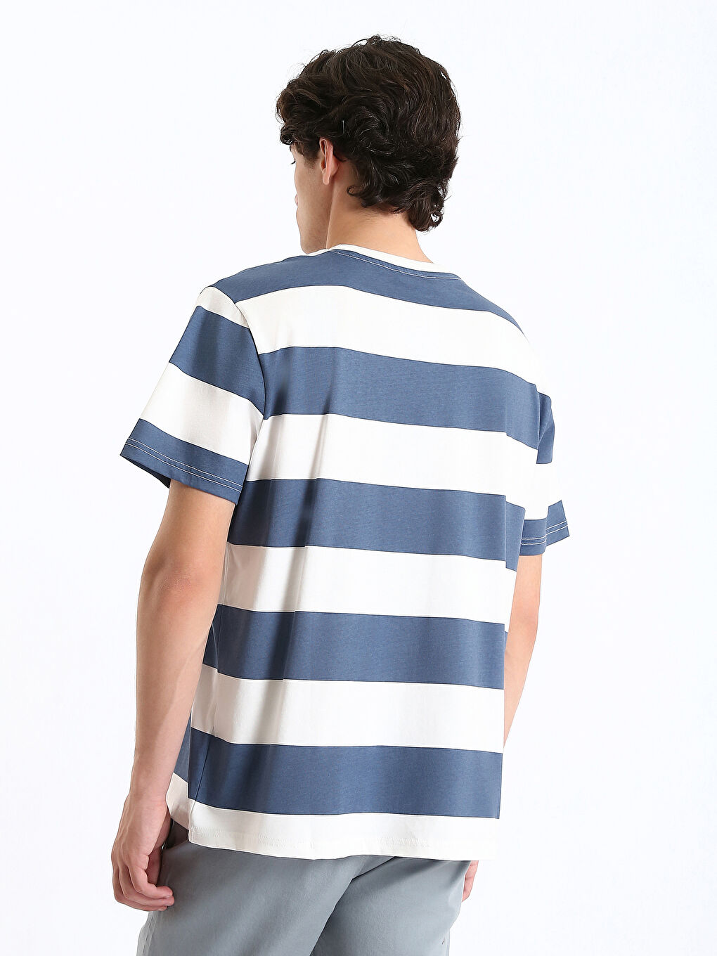 Crew Neck Striped Combed Cotton Men's T-Shirt-4