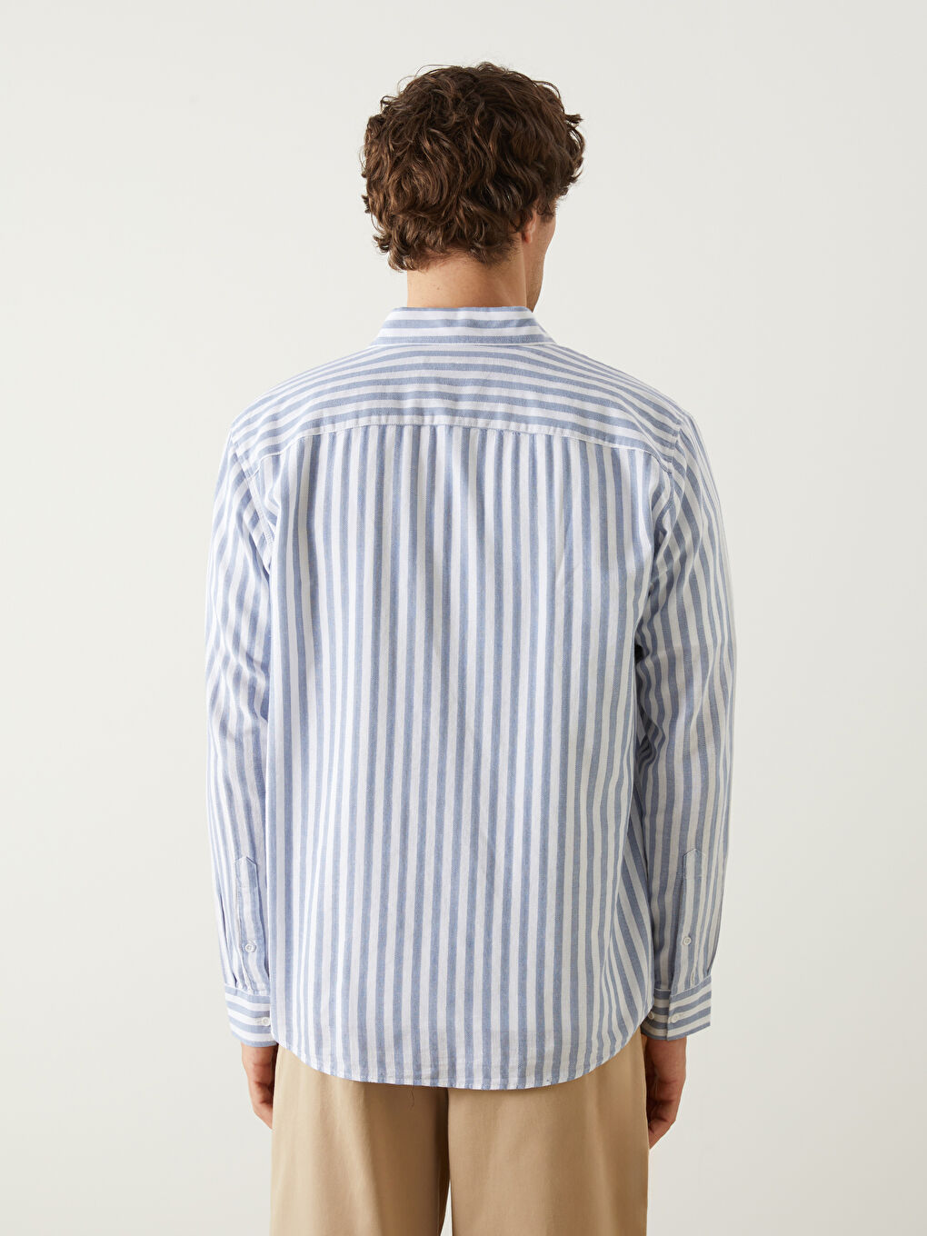 Regular Fit Long Sleeve Striped Poplin Men's Shirt-3