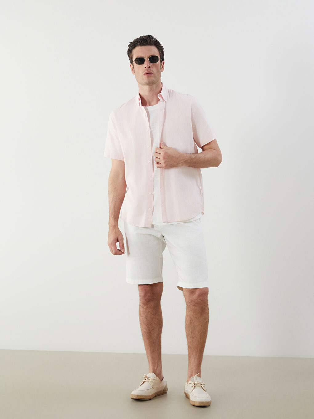 Regular Fit Short Sleeve Linen Blend Men's Shirt -S5ED23Z8-CS8