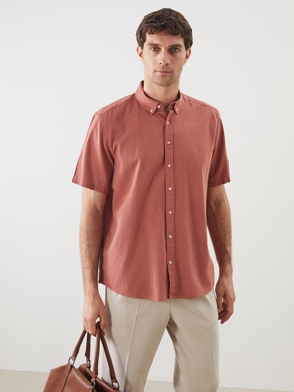 Regular Fit Short Sleeve Linen Blended Men's Shirt -S5ED23Z8-M1X