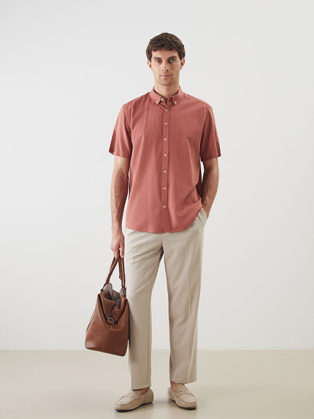 Regular Fit Short Sleeve Linen Blended Men's Shirt -S5ED23Z8-M1X