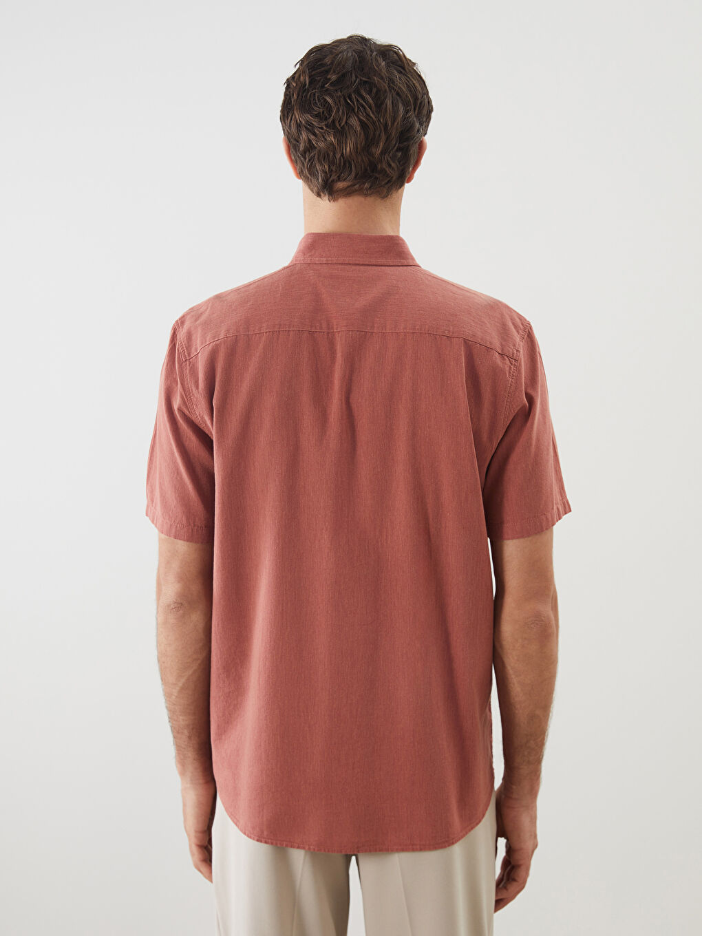 Regular Fit Short Sleeve Linen Blended Men's Shirt -S5ED23Z8-M1X