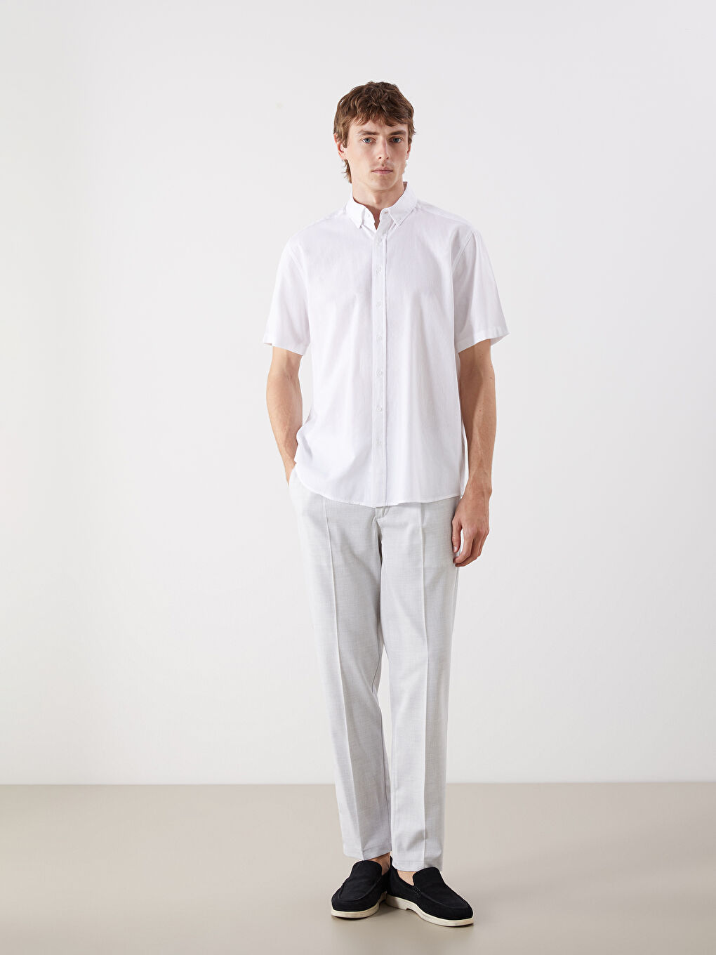 Regular Fit Short Sleeve Linen Blend Men's Shirt -S5ED23Z8-R9J