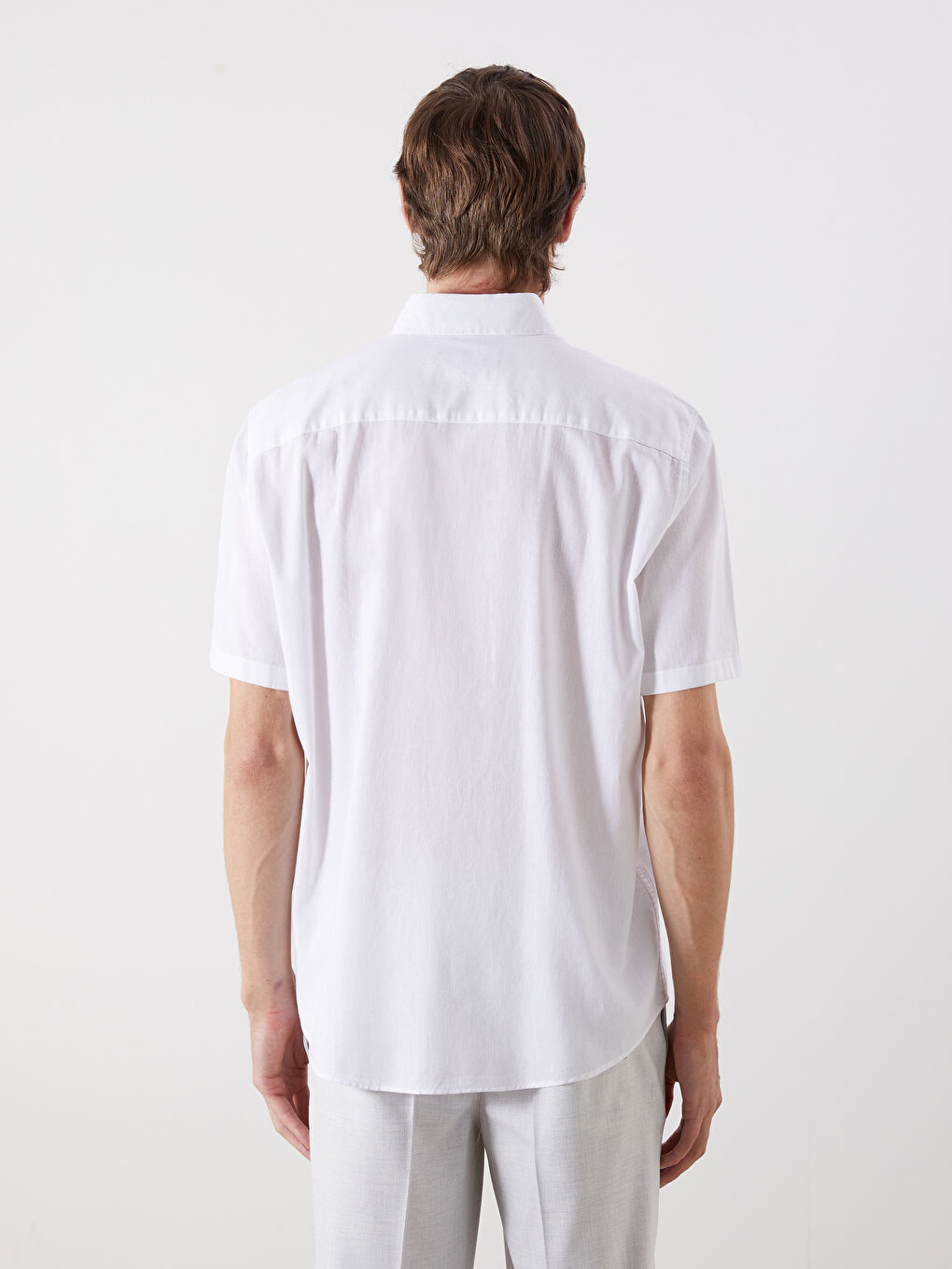 Regular Fit Short Sleeve Linen Blend Men's Shirt -S5ED23Z8-R9J