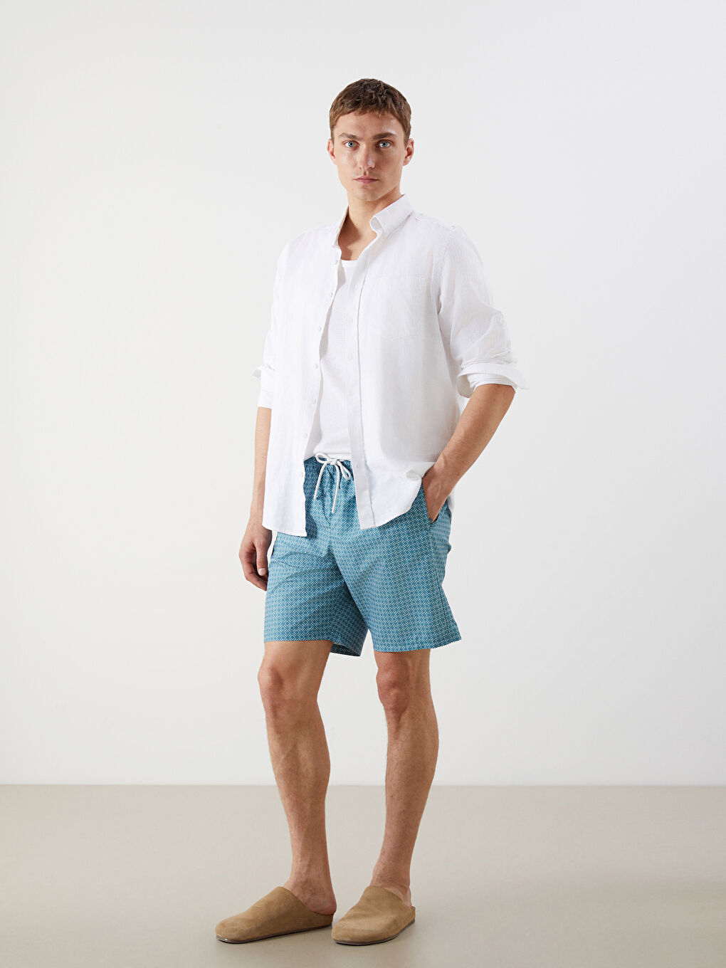 Short Patterned Men's Swimming Shorts -S5ED27Z8-LU0