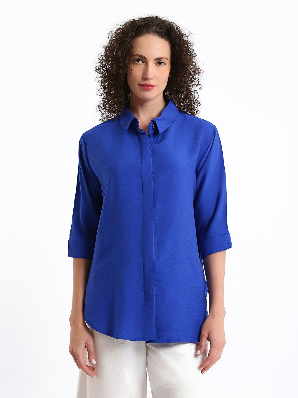 Collared Neck Short Sleeve Women's Shirt