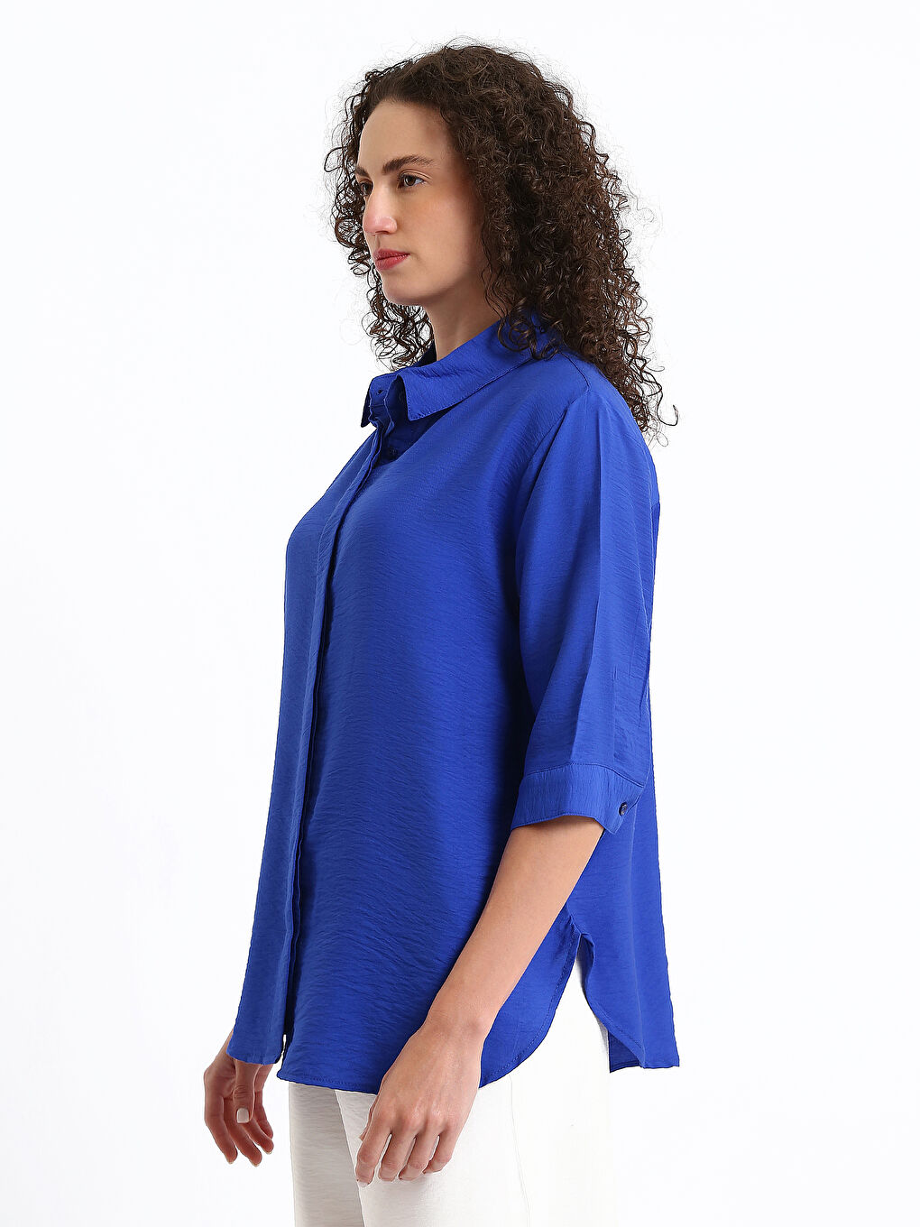 Collared Neck Short Sleeve Women's Shirt-3