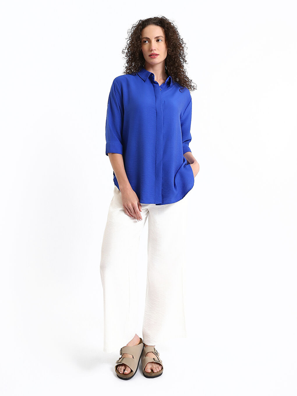 Collared Neck Short Sleeve Women's Shirt-1