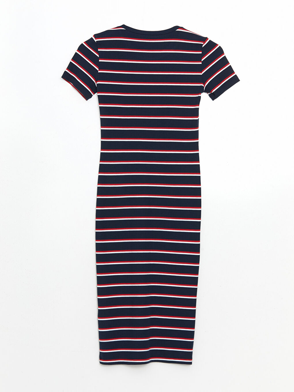 Lacivert Bisiklet Yaka Çizgili Elbise-5