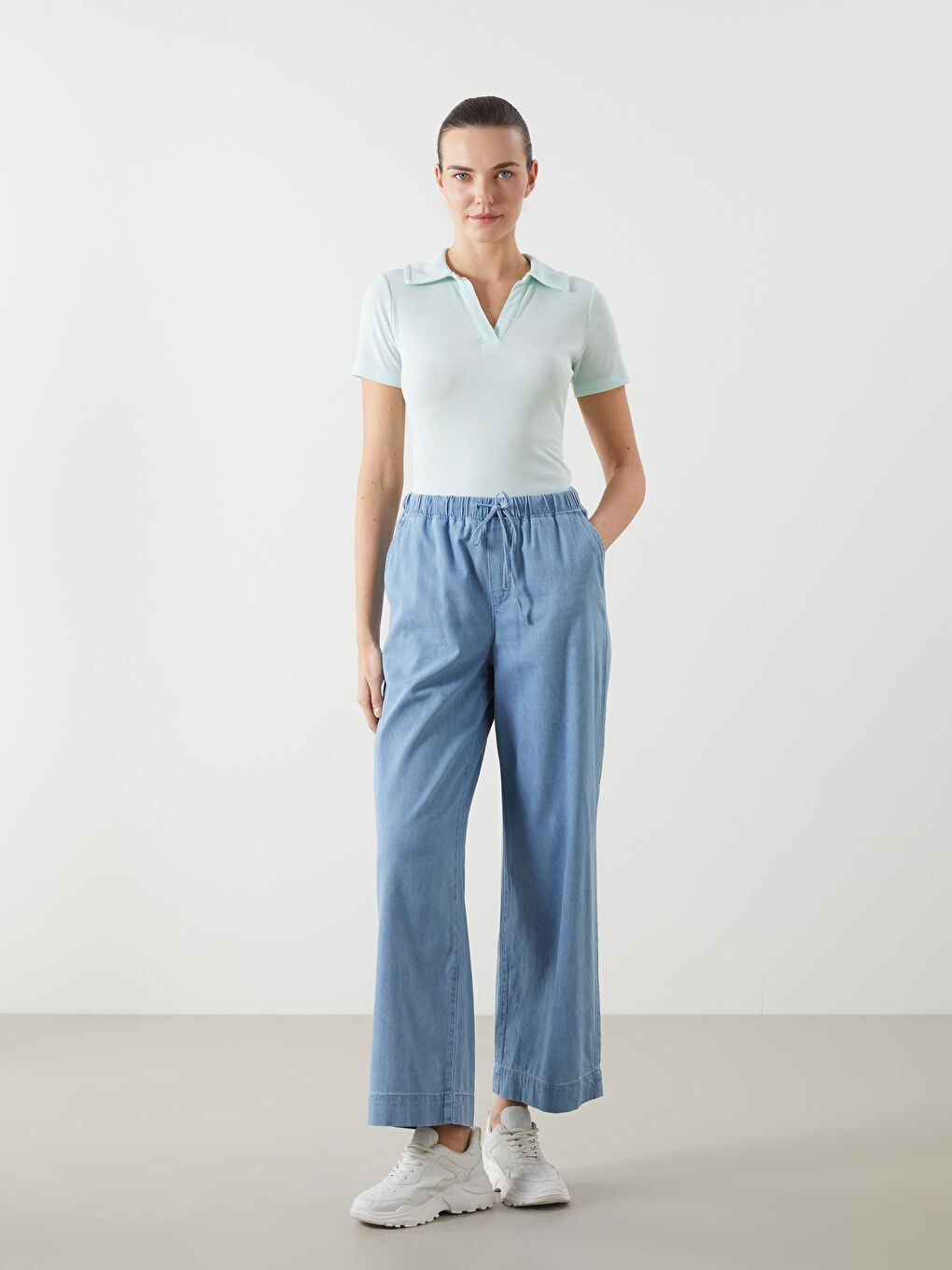 Elastic Waist Wide Leg Women's Jeans -S5ED55Z8-311