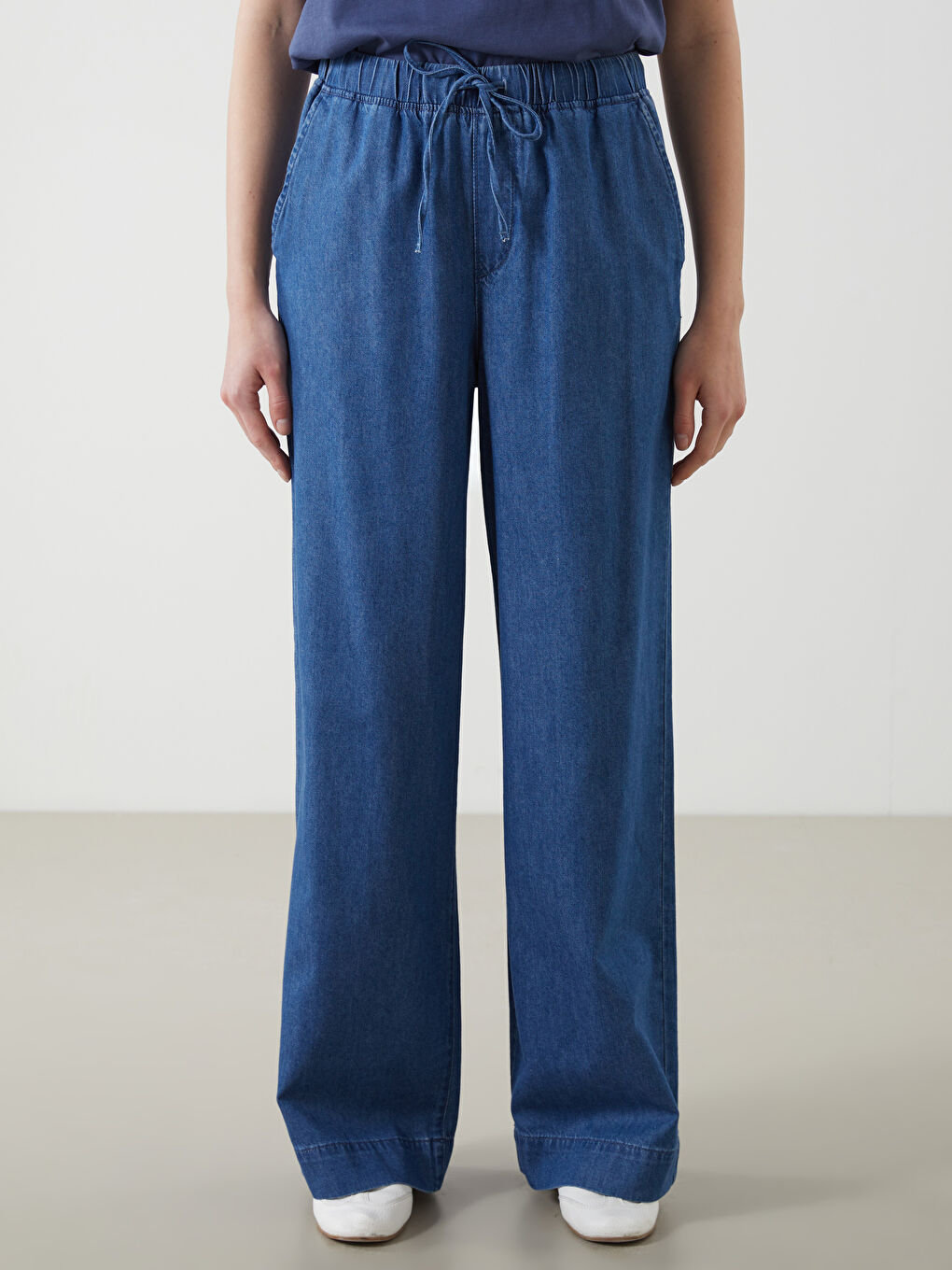 Elastic Waist Wide Leg Women's Jeans -S5ED56Z8-H45