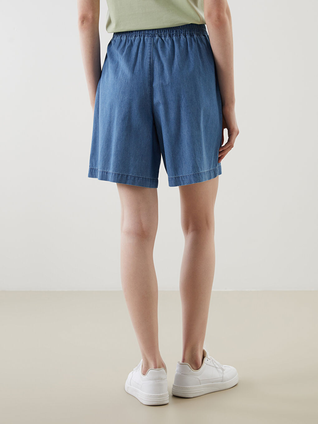 Elasticated Waist Women's Denim Shorts -S5ED67Z8-H45