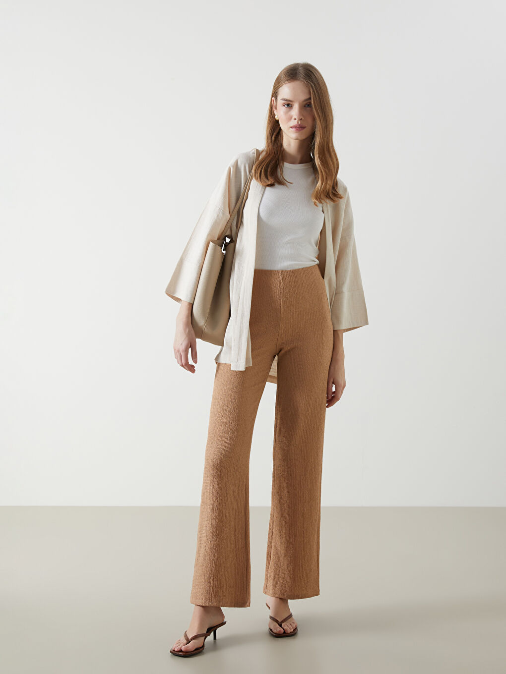 Elasticated Waist Textured Women's Trousers -S5ED72Z8-FJZ
