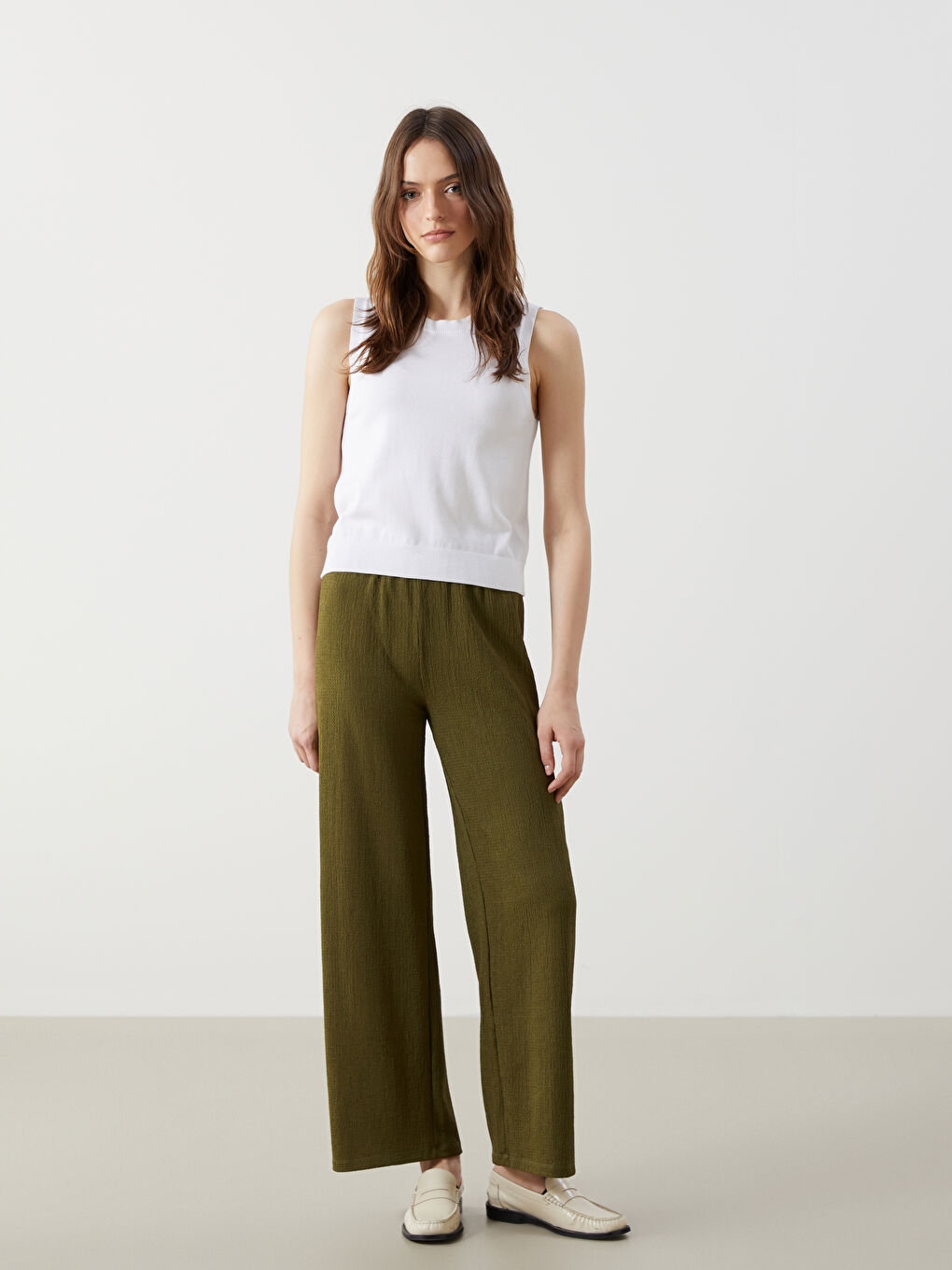 Elasticated Waist Textured Women's Trousers -S5ED74Z8-H0E
