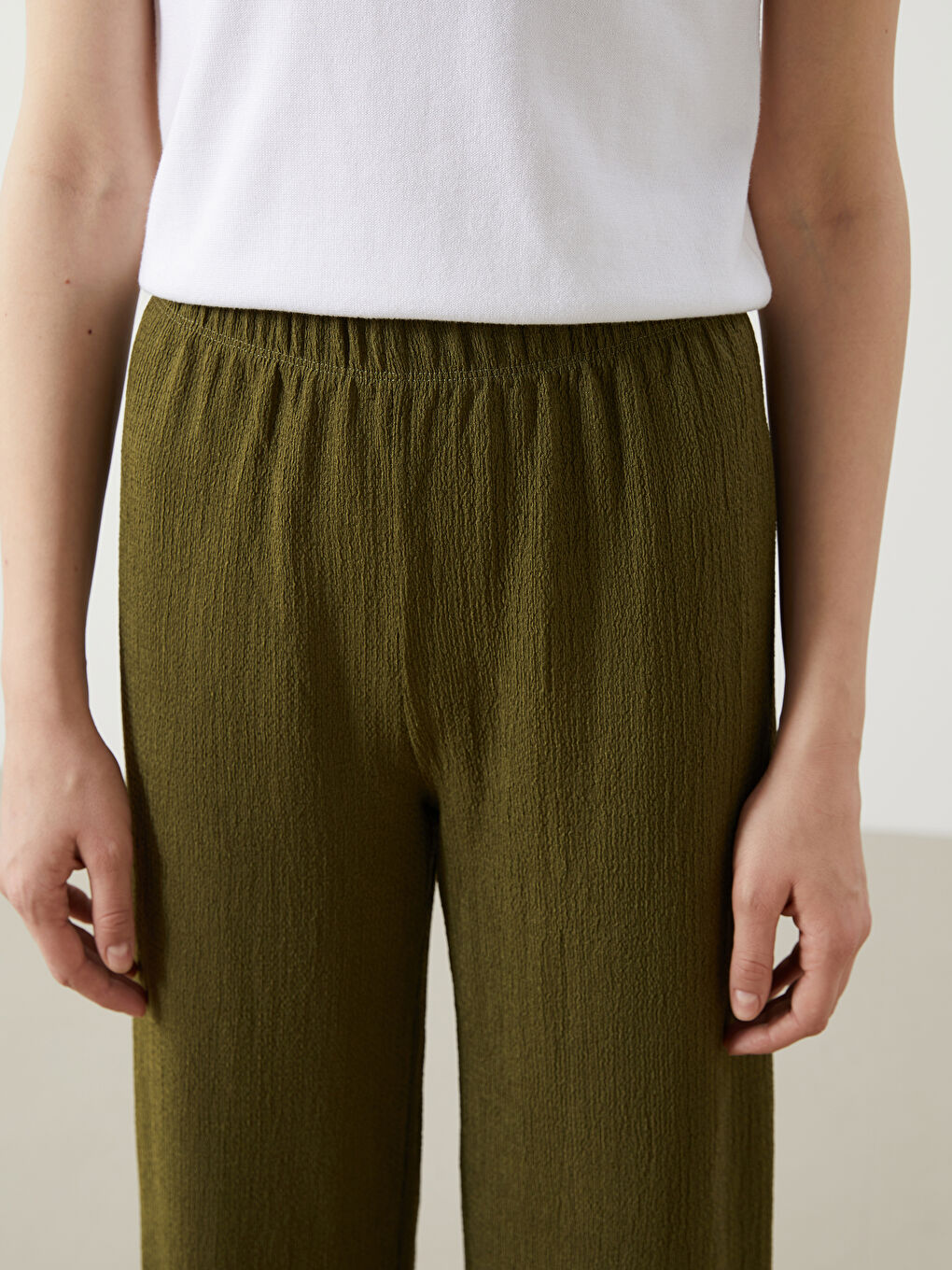 Elasticated Waist Textured Women's Trousers -S5ED74Z8-H0E