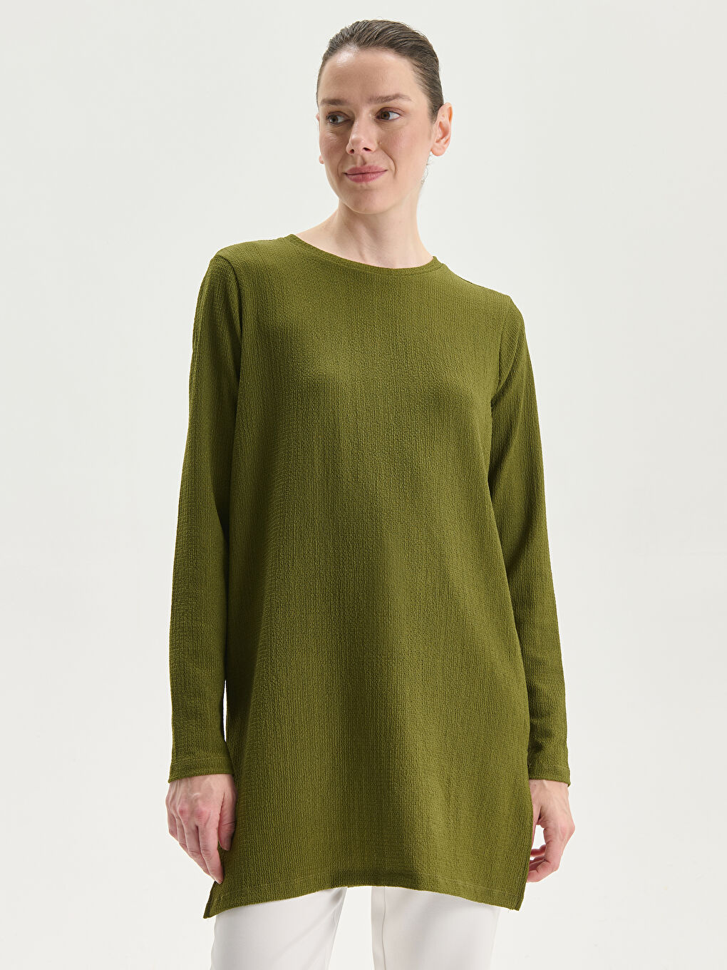 Crew Neck Textured Women's Tunic -S5ED75Z8-H0E