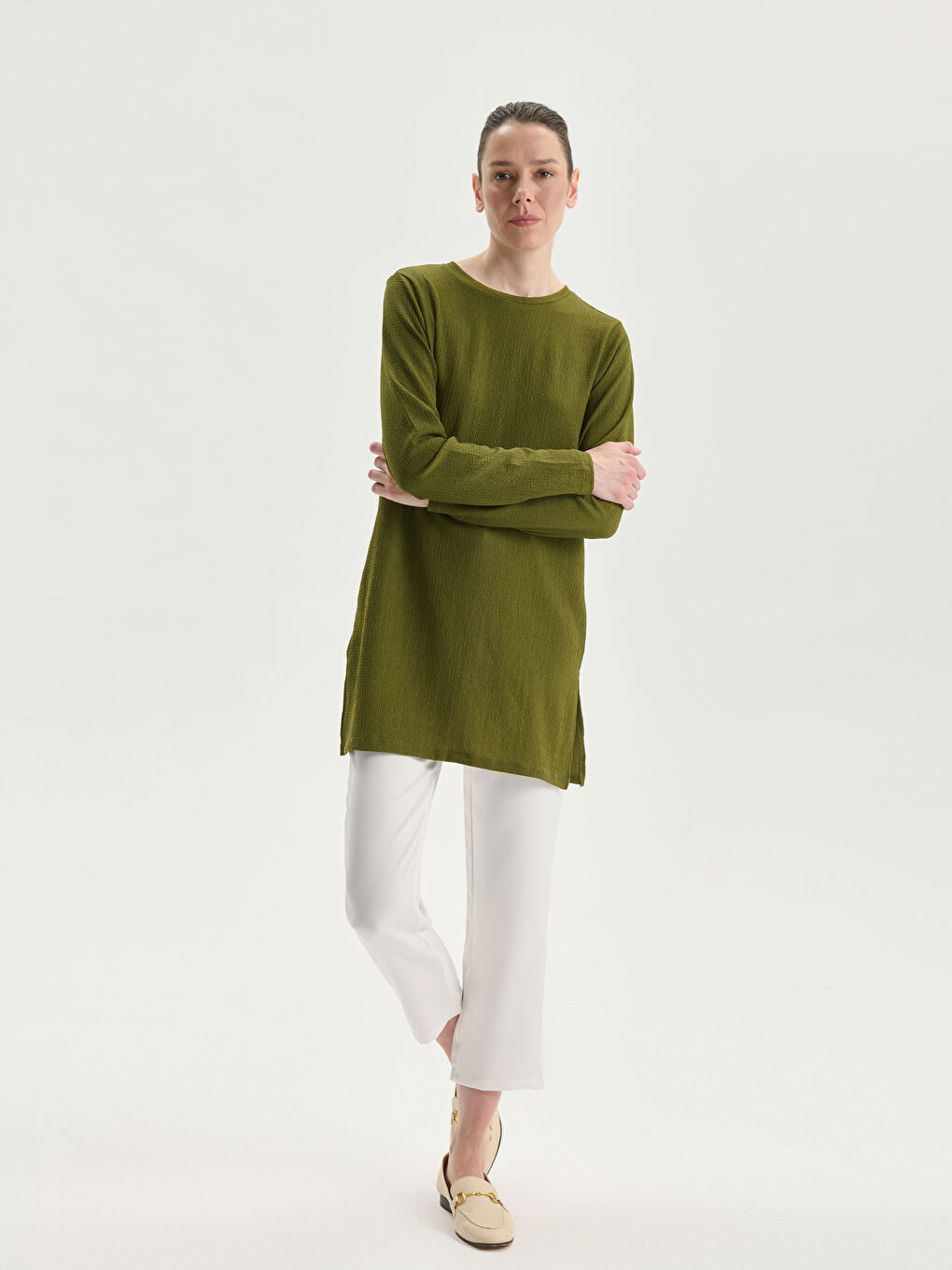 Crew Neck Textured Women's Tunic -S5ED75Z8-H0E