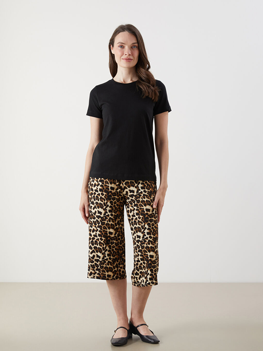 Women's Leopard Print Capri Trousers with Elasticated Waist -S5ED77Z8-F9C