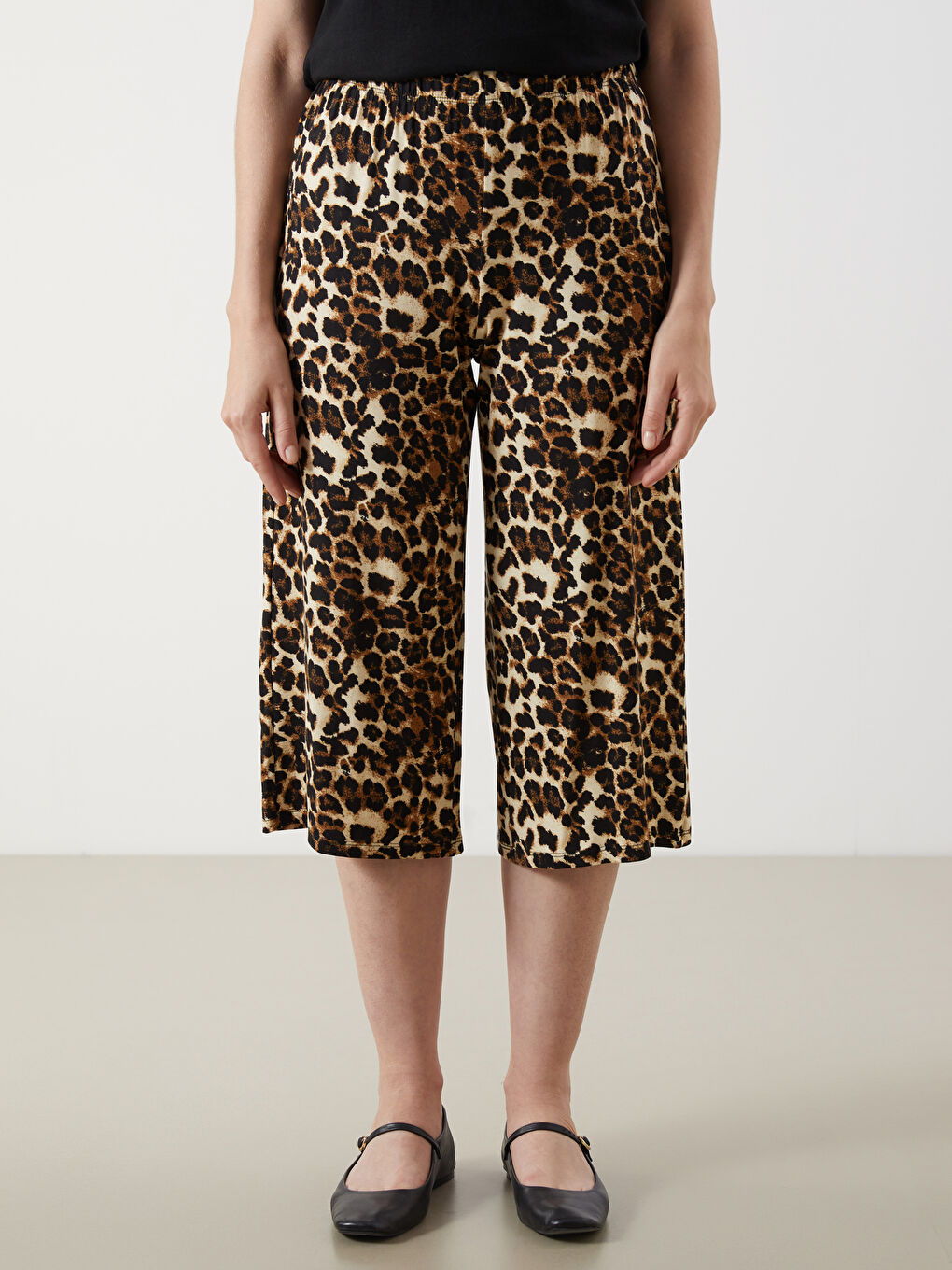 Women's Leopard Print Capri Trousers with Elasticated Waist -S5ED77Z8-F9C