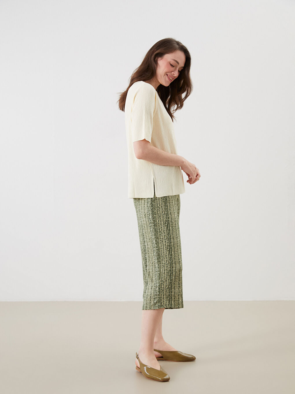 Patterned Women's Capri with Elastic Waist -S5ED77Z8-LRK