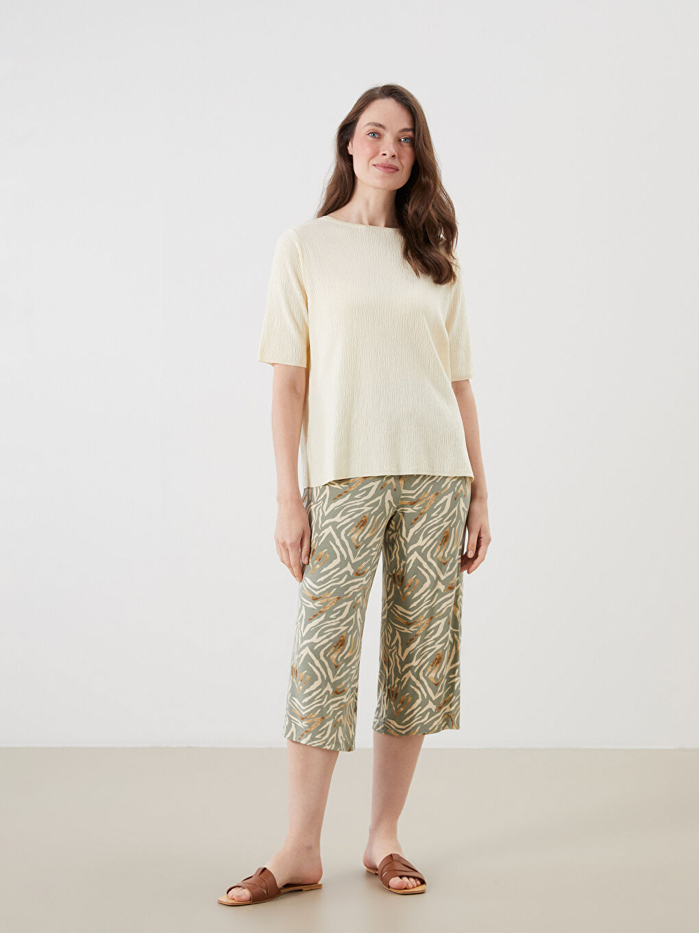 Elasticated Waist Floral Women's Capri -S5ED77Z8-LS5