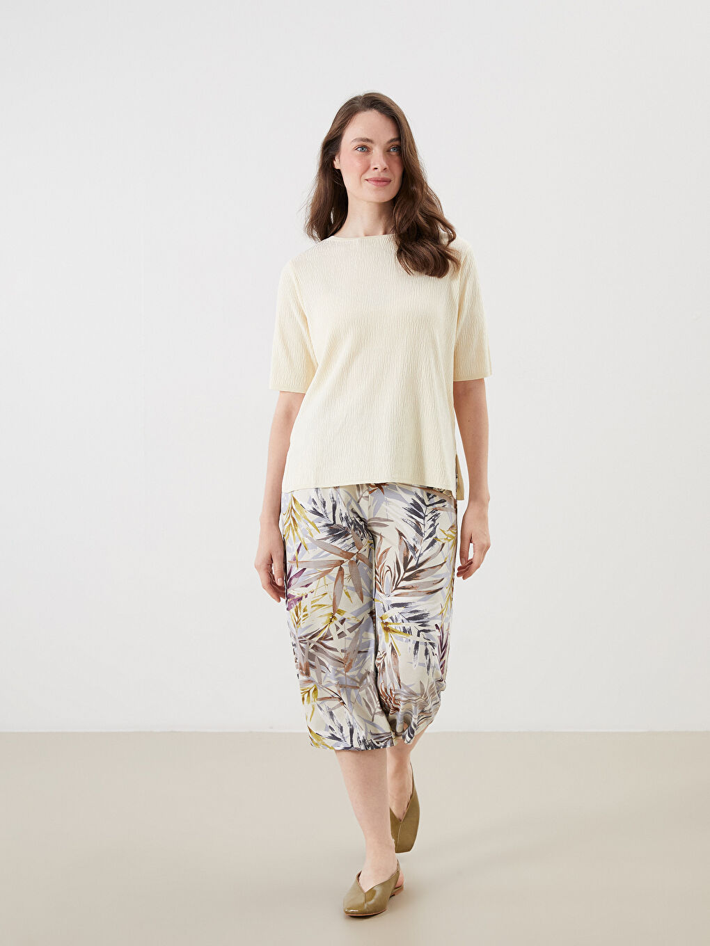 Elasticated Waist Floral Women's Capri -S5ED77Z8-SWC
