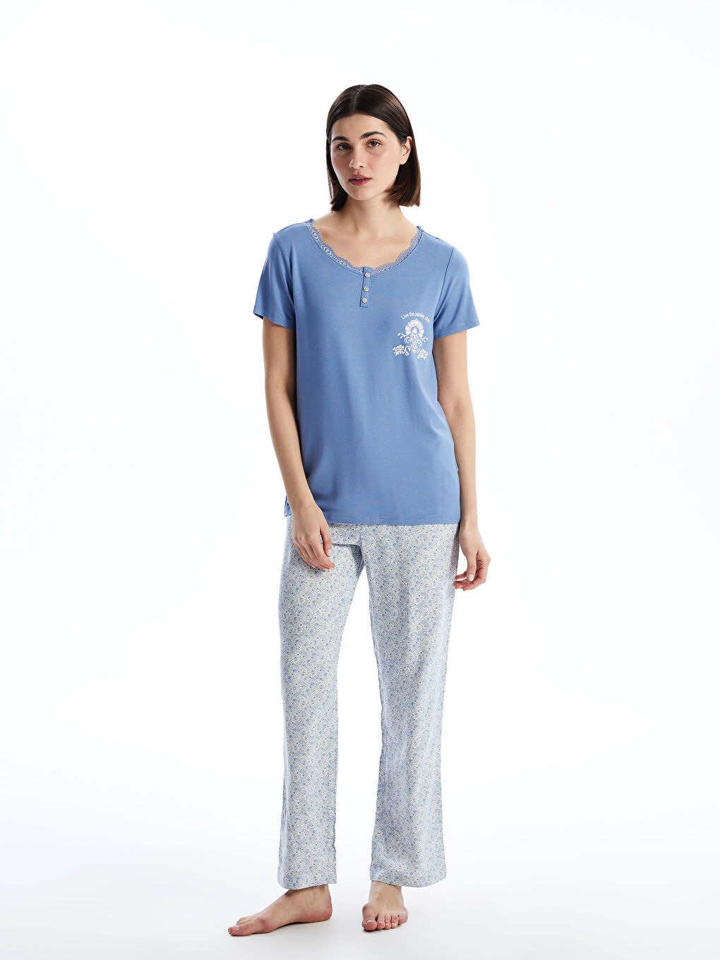 U-Neck Printed Women’S Pajama Set -S5EE42Z8-LQK
