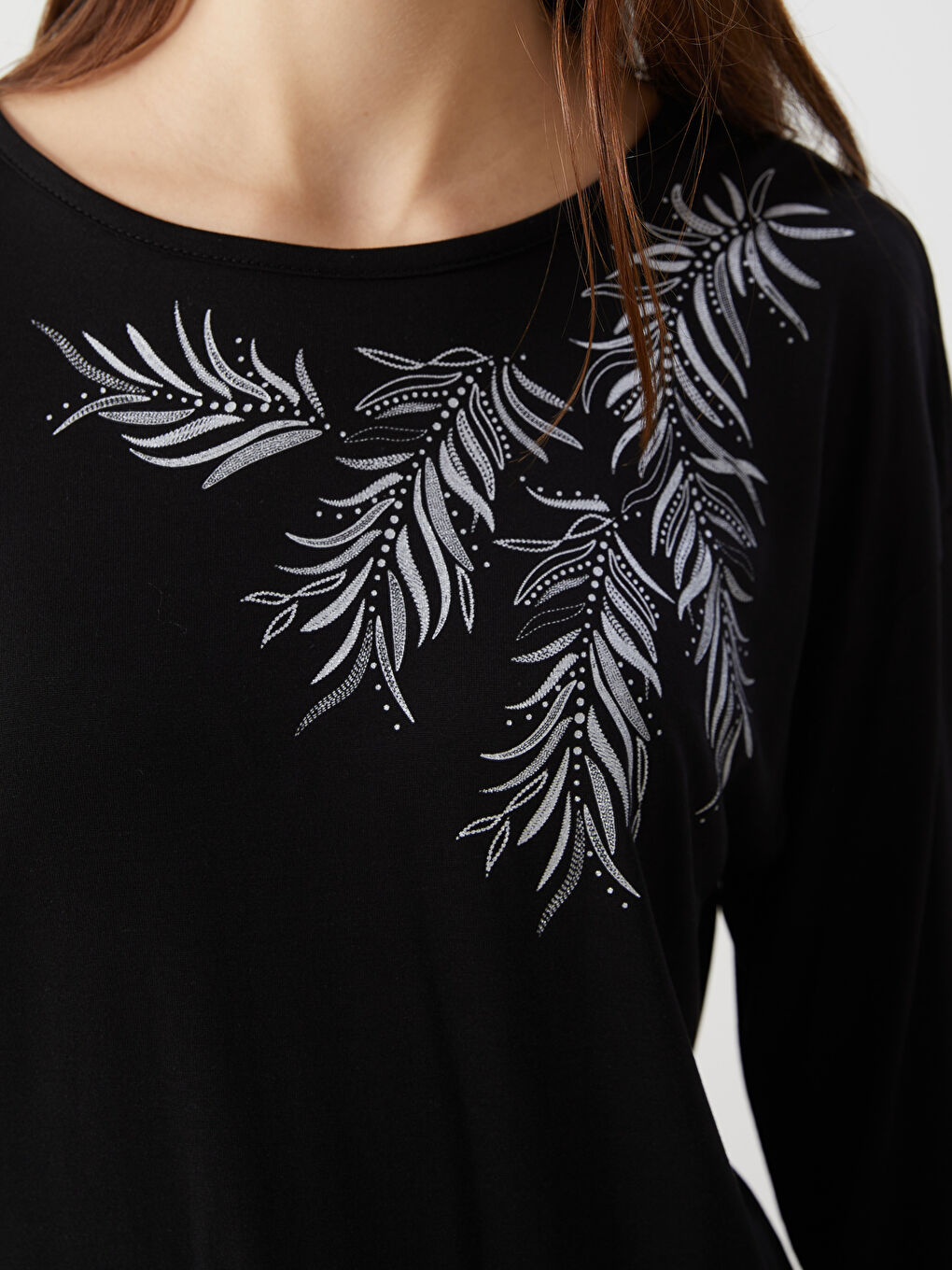 LCW ECO Crew Neck Rhinestone Embellished Women's T-Shirt -S5EE66Z8-CVL